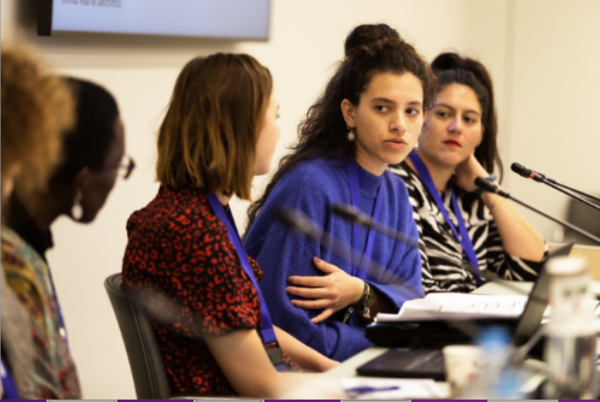 Styliana from the campaigns team speaking at the Yes forum