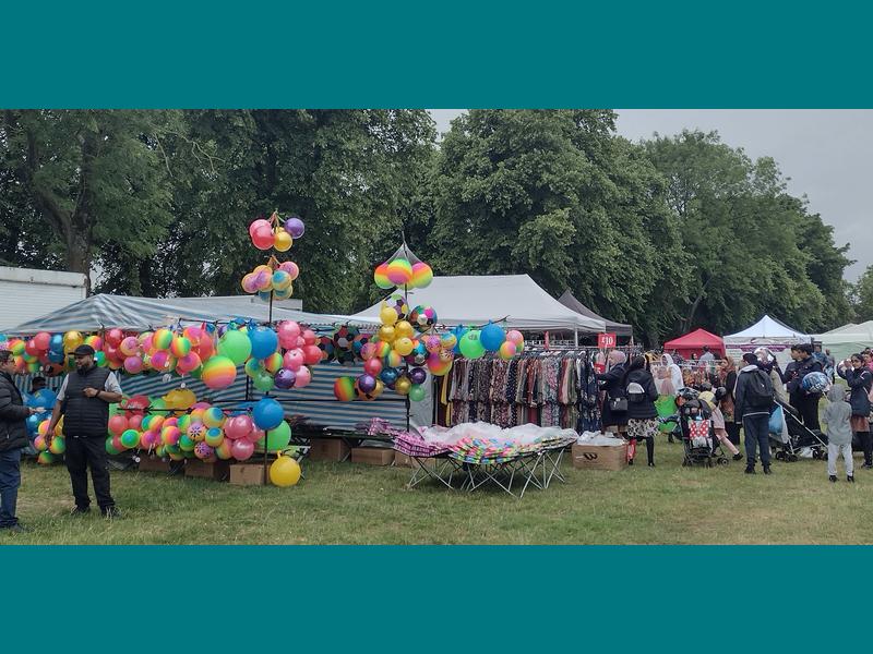 Colourful stalls at the Manchester Mega Mela 