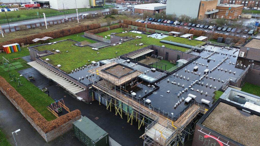 an aerial photo of Bridge College
