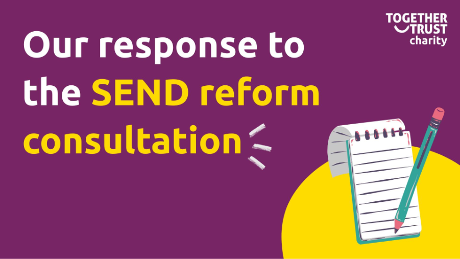 "Our responses to the SEND reform consultation" next to an illustration of a notepad being written on 