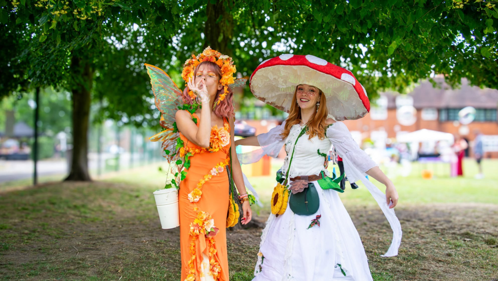 A photo of Clementine the Wish Fairy and Lula the Mushroom Wish Maker from Strawberry Cirque.