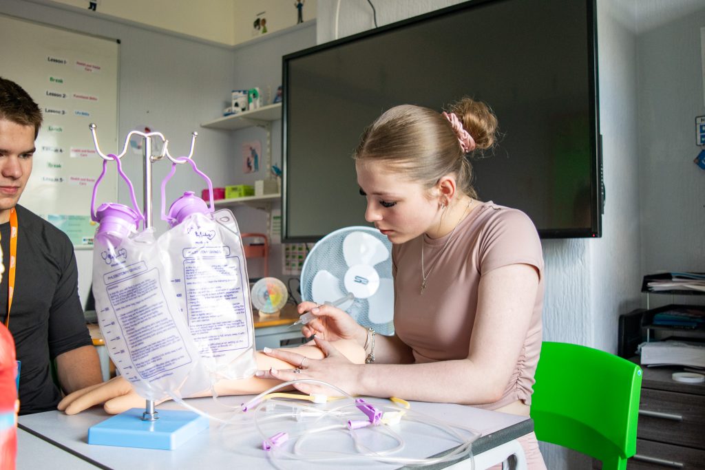 a student working at a table